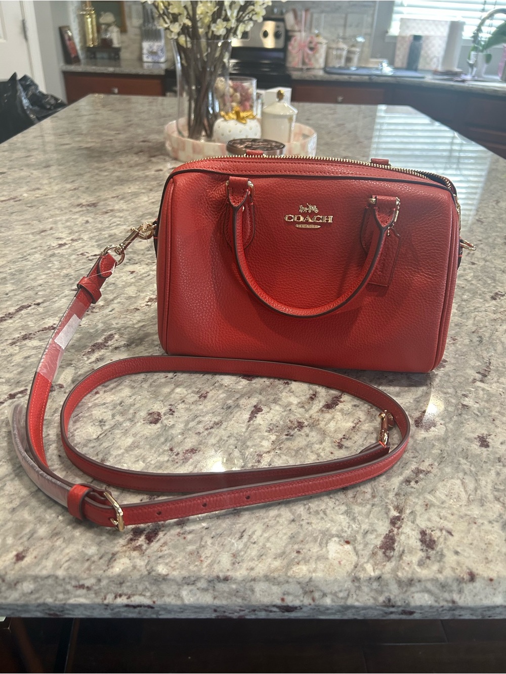 COACH Red Pebbled Leather Rowan w/Crossbody Strap - NWT - Picture 4 of 6